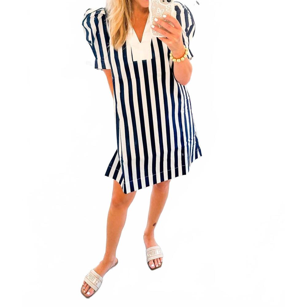 NEW 2.7 AUGUST APPAREL stripe dress in navy and white